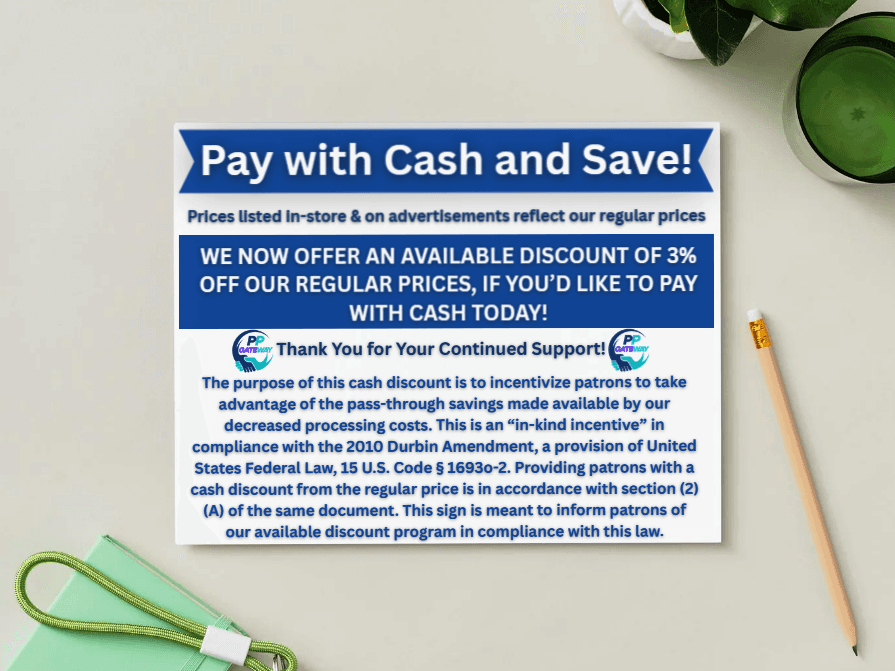 Example Pay with Cash and Save customer notice