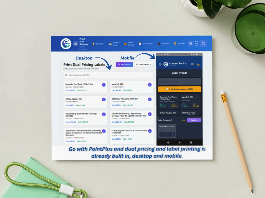 PointPlus desktop and mobile dual pricing label screens